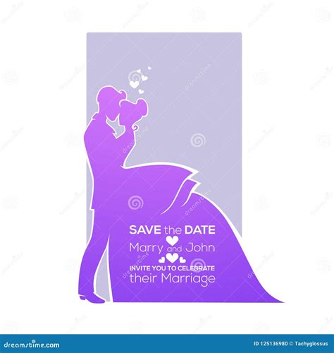 Save the Date, Bride and Groom Silhouette, Wedding Card in Elegant Style Stock Vector ...