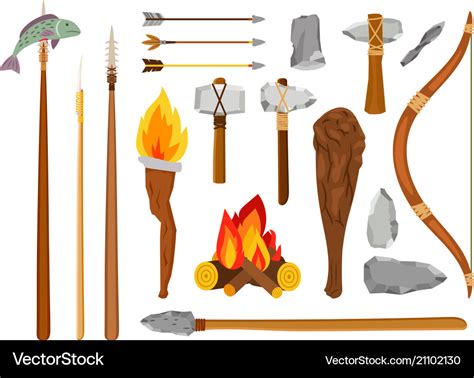 Cartoon stone age tools Royalty Free Vector Image