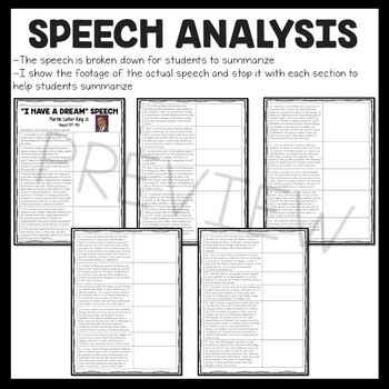 "I Have A Dream" Speech Analysis Worksheet, Martin Luther King Jr.