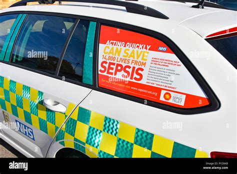 Healthcare awareness poster advert promotion saving lives from Sepsis NHS doctors car window in ...