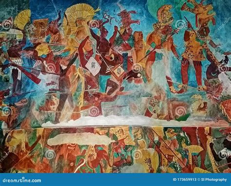 Mayan Mural Painting, Bonampak, Chiapas, Mexico Editorial Stock Photo - Image of exterior ...