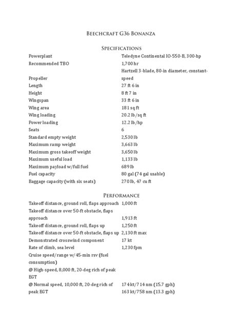 Beechcraft G36 Bonanza Performance and Specs | PDF | Takeoff | Flap (Aeronautics)