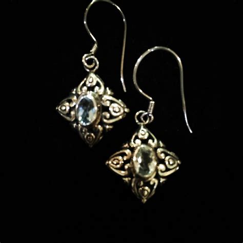 Ornate Blue Topaz Sterling Silver Earrings - Gorgeous Gems