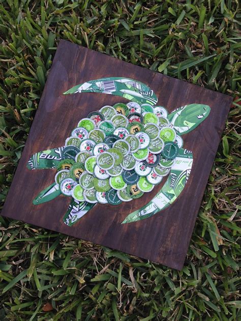 Sea Turtle Beer Cap Art, 12x 12, Signed Original - Etsy | Beer cap art ...