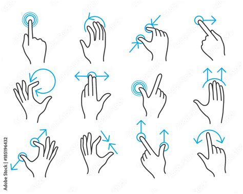 Hand touchscreen gestures. Vector hands actions icons on touch screens like swipe and slide ...