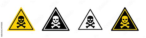 Danger sign with skull. Warning icon of poison, toxic, chemical and electricity. Danger triangle ...