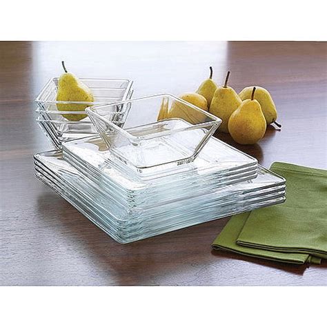 Mainstays 12-Piece Square Clear Glass Dinnerware Set - Walmart.com - Walmart.com