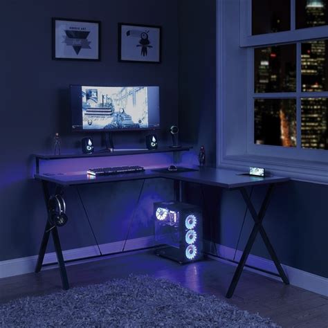 Checkpoint Battlestation L shaped Gaming Desk with RGB LED Lights ...