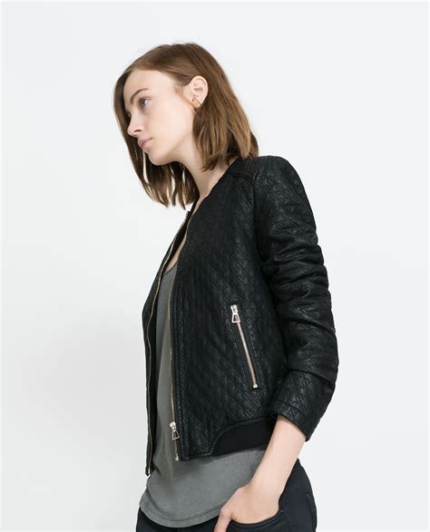 Zara Faux Leather Bomber Jacket in Black | Lyst