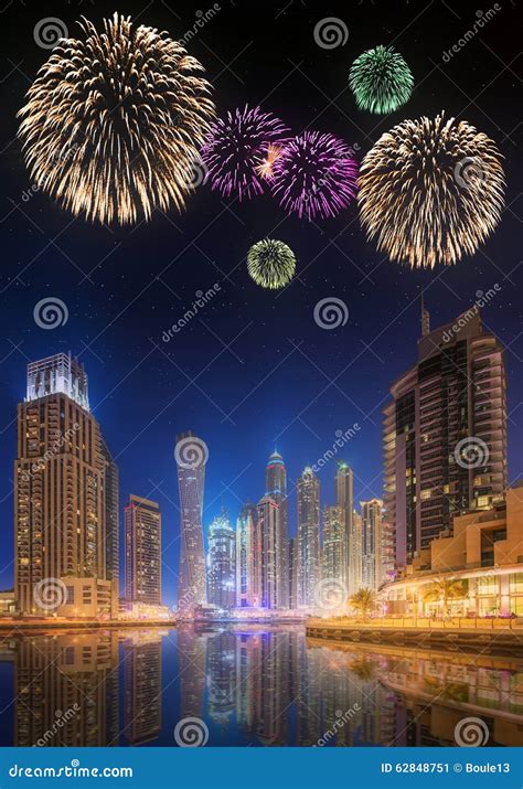 Beautiful Fireworks in Dubai Marina. UAE Stock Image - Image of city, firework: 62848751