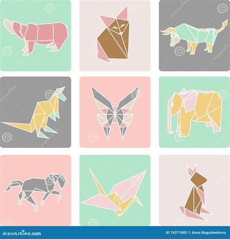 Vector Illustration of Origami Paper Animals Stock Vector - Illustration of graphic, geometric ...