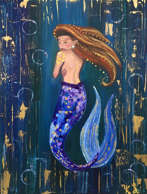 Mermaid Painting Original Art Mermaid Canvas Art 16x12 | Etsy