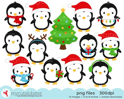 Christmas Digital Download Clip art Christmas Clipart Sublimation Graphics Boy Cute Penguin PNG ...