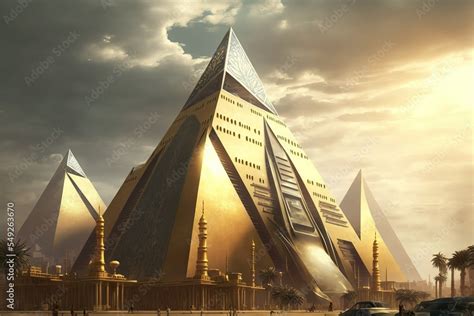 Futuristic Egypt. Sci-fi. Pyramid. Golden futuristic city. concept art ...