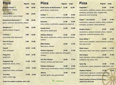 Menu at Johnny's Pizza Place pizzeria, Dayboro