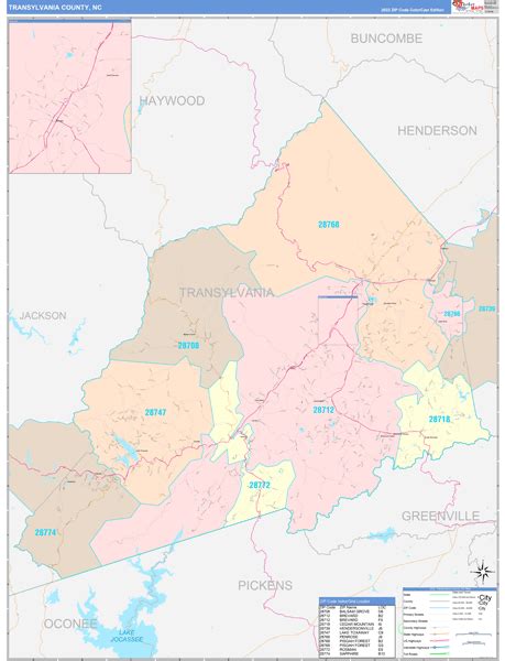 Transylvania County, NC Wall Map Color Cast Style by MarketMAPS - MapSales