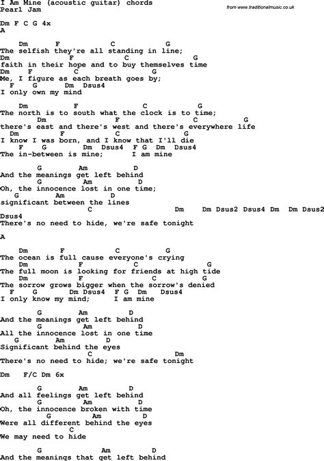 Song lyrics with guitar chords for I Am Mine