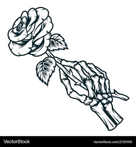 Skeleton hand holding rose flower Royalty Free Vector Image