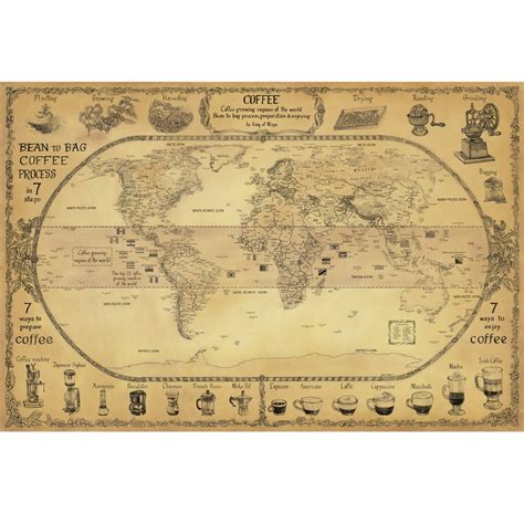 COFFEE WORLD MAP Coffee Lovers Love This Map Coffee Growing Regions of the World, Tree to Your ...