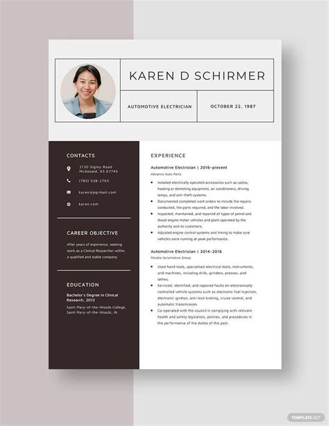 Automotive Electrician Resume in Pages, Word - Download | Template.net