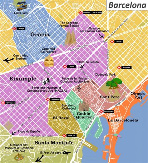 Barcelona Tourist Attractions Map - Ontheworldmap.com