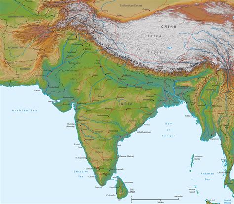 Physical Map of India - Asia