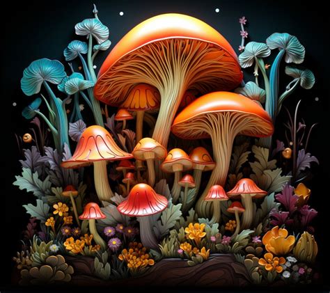 Neon Wild Mushrooms PNG, Bundle of 5, Wall Art, Digital Prints, T-shirt Designs, and Tumbler ...