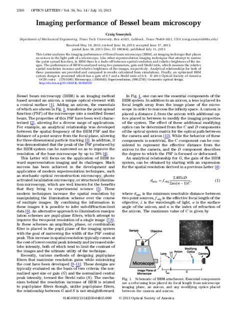 (PDF) Imaging performance of Bessel beam microscopy | Craig Snoeyink - Academia.edu