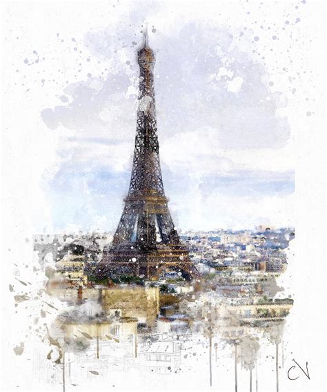 France Paris Eiffel Tower Watercolor Design Digital Art by Carlos V - Pixels