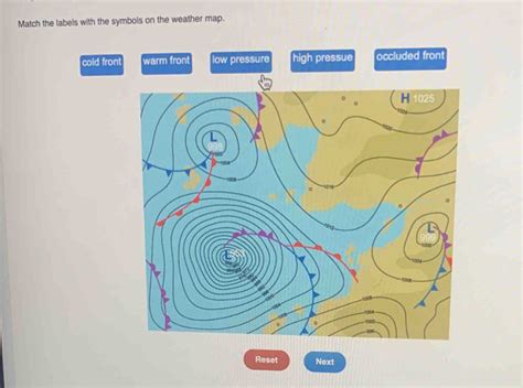 Match the labels with the symbols on the weather map. cold front warm ...