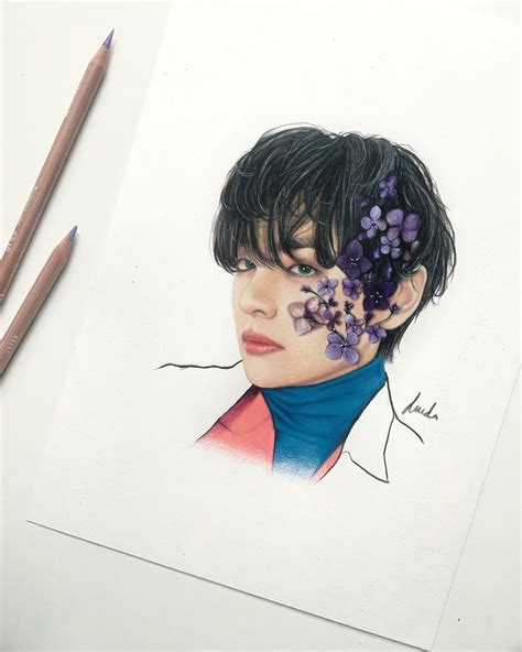 BTS V Butterfly Themed Colored Pencil Drawing PRINT From Original Fanart | ubicaciondepersonas ...