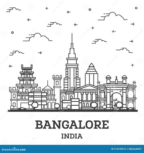 Outline Bangalore India City Skyline with Historic Buildings Isolated on White Stock Vector ...