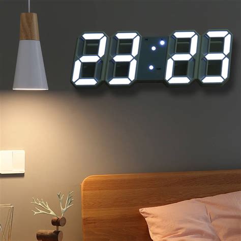 Willstar 3D LED Wall Clock & Desk Alarm Clock Display Living Room White Light-White Frame ...