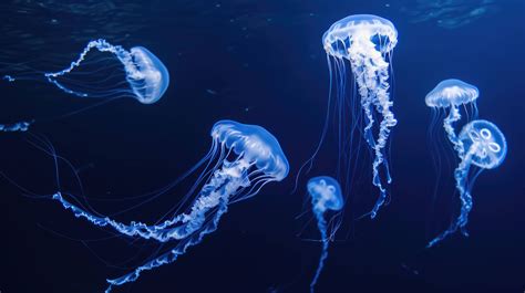 jellyfish, blue jellyfish, underwater jellyfish, bioluminescent jellyfish, ocean wildlife ...