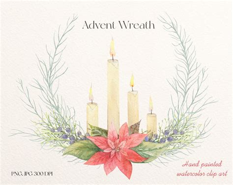 Winter Advent Christmas Wreath Clipart Greenery PNG Candles Bouquet, Red Poinsettia Watercolor ...