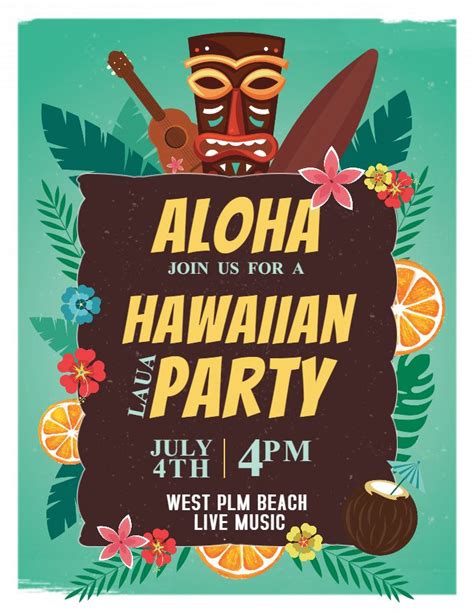 Luau party Hawaii invitation flyer poster template | Luau party ...