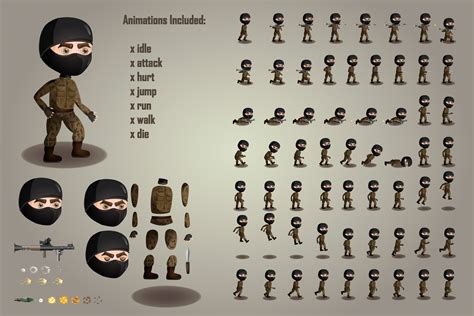 2D Game Terrorists Character Free Sprites Sheets - CraftPix.net