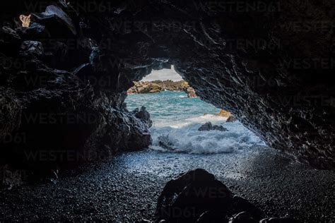 Sea cave, Waianapanapa State Park, Maui, Hawaii stock photo