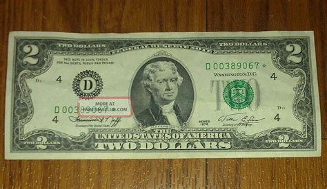 1976 $2 Dollar Bill Star Note (low Serial Number) D00389067