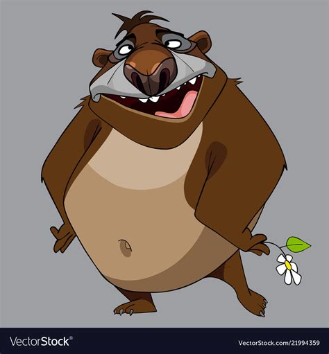 Cartoon fat character smiling bear with a flower Vector Image