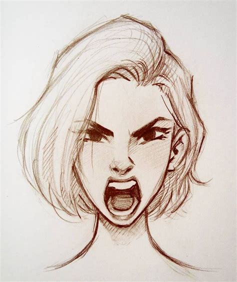 a drawing of a woman with her mouth open