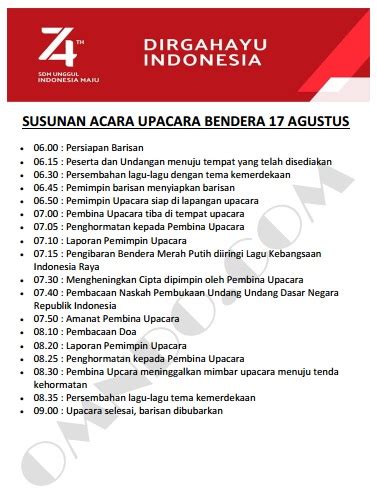 Pembacaan Susunan Acara Upacara 17 Agustus - IMAGESEE