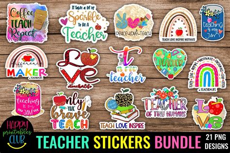 Teachers Sticker Bundle - Printable Stickers for Teachers - So Fontsy