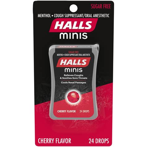 HALLS Minis Cherry Flavor Sugar Free Cough Drops, 24 Drops