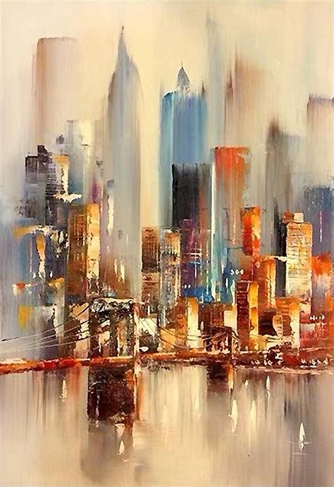 Large Original Abstract City Painting, Urban Art Painting, City Skyline Painting,new York ...