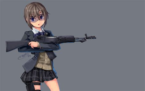 Wallpaper : gun, anime girls, weapon, soldier, school uniform, original characters, Person ...