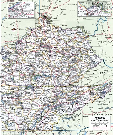 Kentucky map with counties. Kentucky counties list by population and county seats