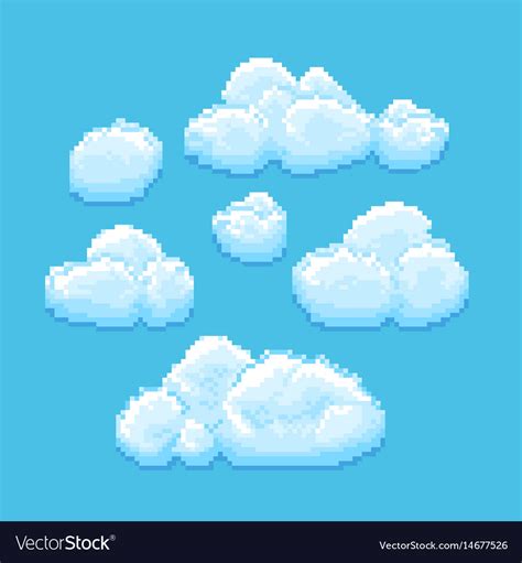 Sky with clouds pixel art cloudscape Royalty Free Vector