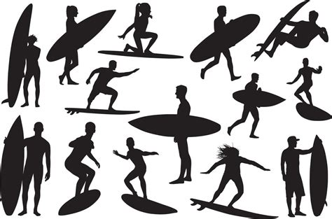 surfer silhouette set 15826905 Vector Art at Vecteezy