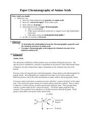 Amino Acid lab - Paper Chromatography of Amino Acids Prior to lab you should: Make sure you: o ...